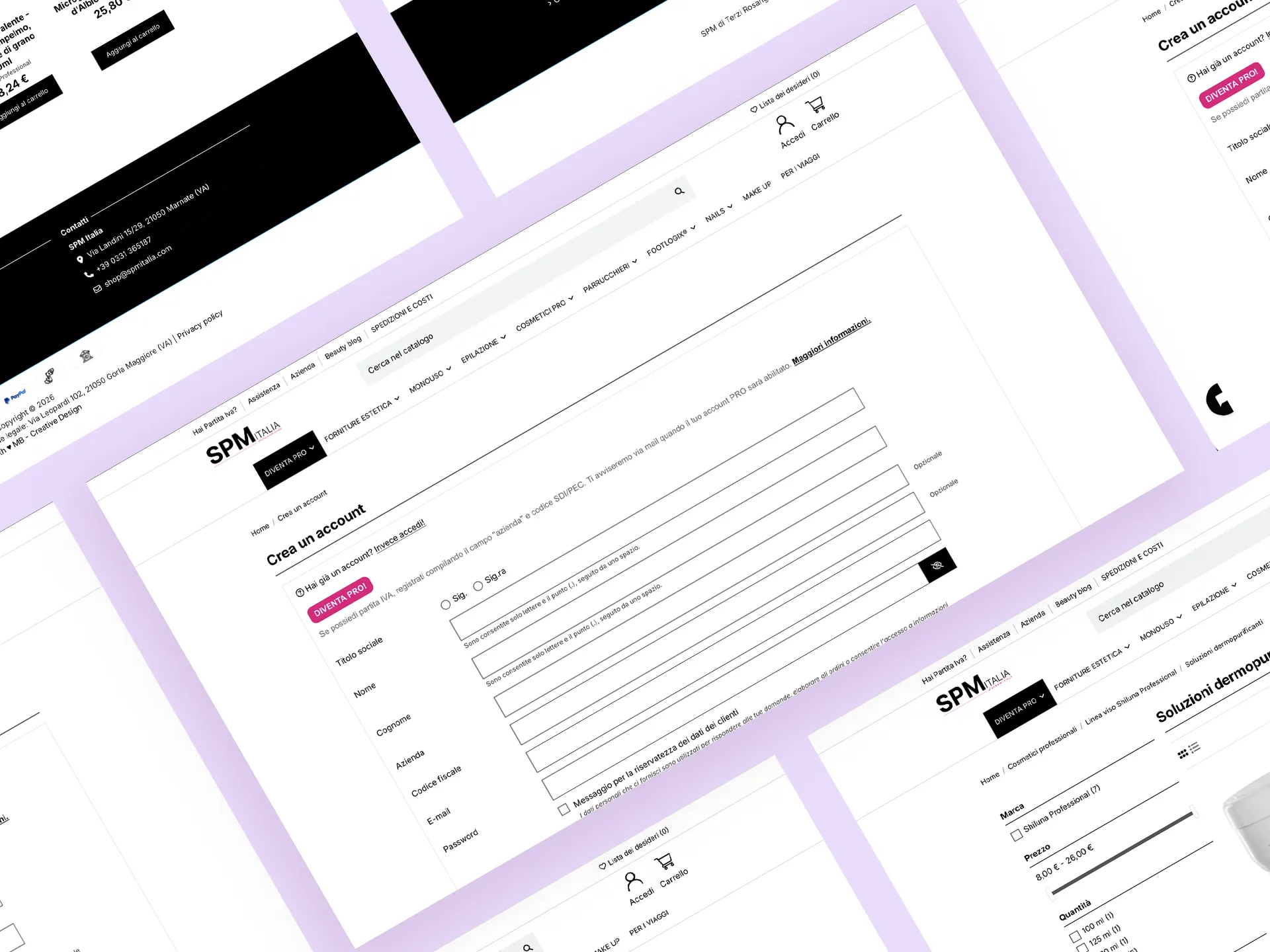 Ecommerce per cosmetici professionali – piattaforma SPM Italia